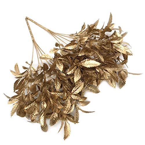 PASYOU Christmas Artificial Plants Decoration, Plastic Grass Fake Shrubs Simulation Leaves Indoor Outdoor Home Garden Planter Filler Party Hotel Verandah Wedding UV Resistant DIY Decor - Gold 2 Pack - color: Gold Grass - 2 Pack
