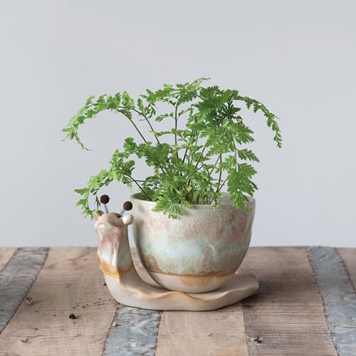 Creative Co-Op Stoneware Snail Planter, Reactive Glaze, (Each One Will Vary), Set of 2 Pieces