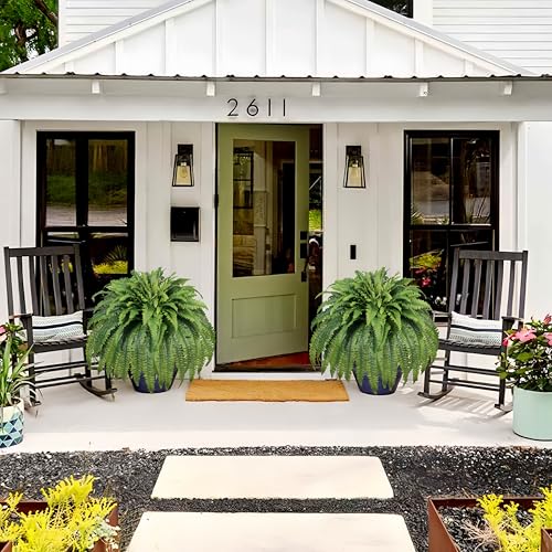 Artificial Ferns for Outdoors & Indoors, 50" Large Fake Ferns with Fruitlet & Vines, 98 Fronds Boston Fern Faux Plants Ideal for Planters Porch Garden Hall Home Decor, Hanging or Potted, UV Resistant - size: 95 fronds-1p