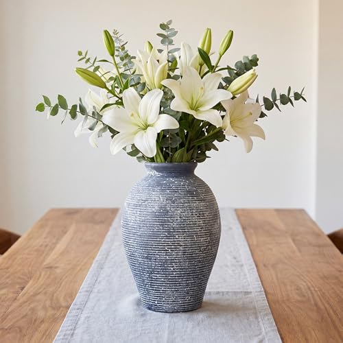 Ceramic Flower Vase for Home Decor, Rustic Farmhouse Vintage Retro Large Vase for Living Room, Kitchen, Bedroom, Decoration for House, Bookshelf, Dining Table, Office, Gift(9.3 inch) - color: Dark Blue-9.3"