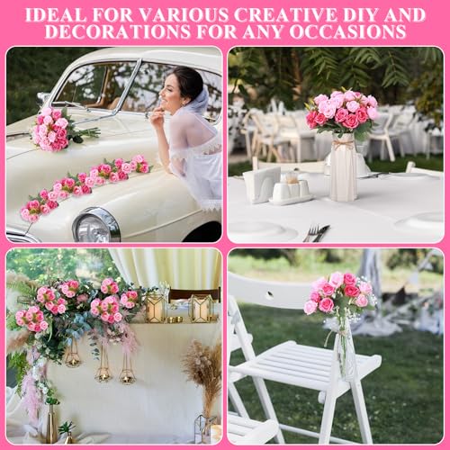 Zeyune 16 Bunches 12 Inch Artificial Mini Rose Bouquet 160 Heads Bridal Flower Bouquets Fake Silk Rose Bulk for Valentine's Day Wedding Bridal Shower Home Office Garden(Hot Pink and Pink) - color: Hot Pink and Pink