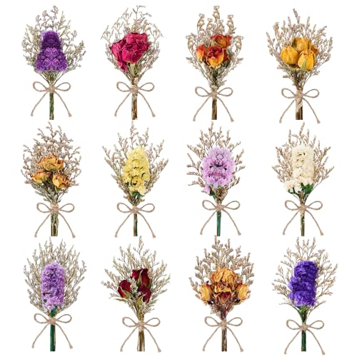 12/24 PCS Charming Dried Flowers Bouquet for Vase Various Dried Wildflowers with Stems Mini Handmade Wildflowers Natural Real Flowers Bulk Flowers Craft (Forget Me Not, 12 PCS) - color: Forget Me Not