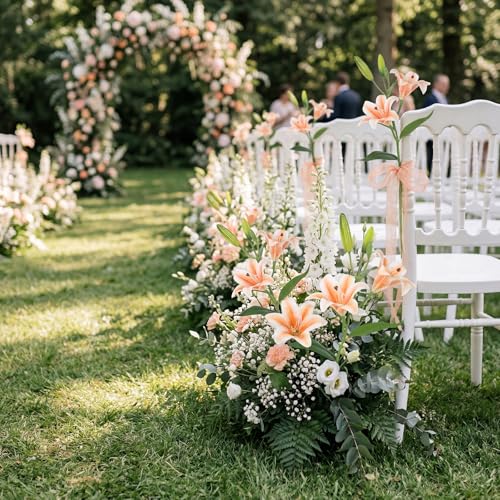 6PCS Artificial Lilies 26.7" Silk Lily Flowers with 12 Heads Fully Bloomed Lilies and 18 Buds, Long Stem Lilies Artificial Flowers for Home Party Wedding Easter Decor(Orange) - color: Orange