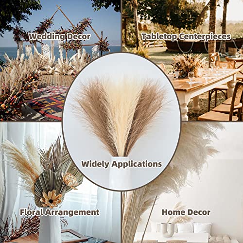 Faux Pampas Grass, 18"/45cm Artificial Pampas Grass Fluffy 6 Stem pompous Grass Flower Arrangement for Boho Home Wedding Decoration (Beige,Taupe) - color: Beige,taupe