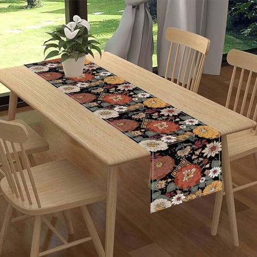 Boho Floral Table Runner,Spring Summer Vintage Flowers Mid Century Morden Home Decor for Home Kitchen Dining Patio Holiday Party Indoor Outdoor Table Decorations,13 x 72 Inches