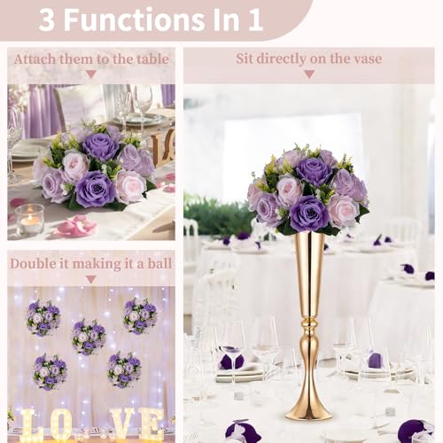 NUPTIO Artificial Flower Ball Centerpieces: Lilac & Purple & Pink Rose Arrangements for Wedding Party Tables - 2 Pcs Faux Silk Floral DIY Kissing Balls for Home Event Dining Decorations - color: Deep Purple & Light Purple & Light Pink, size: 2 Pcs