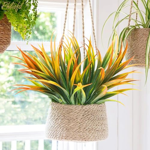 6Pcs Artificial Grass Fake Plants 17.3in Outdoor Plastic Plants UV Resistant Greenery Fake Grass for Home Window Garden Office Patio Hanging Planter Pathway Front Porch Décor Orange Yellow - color: Yellow, size: 6 Pcs