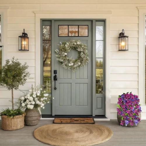 2 Pcs Fake Hibiscus Artificial Hanging Flowers Plants for Outdoors Realistic UV Resistant Spring Summer Decor Silk Faux Hibiscus Flowers Trailing Vines for Front Door Porch Outside - color: Purple, Fuchsia