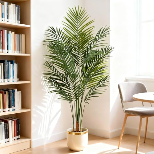 Artificial Palm Tree Indoor 5ft, Large Fake Tropical Areca Palm Tree with 13 Trunks, Faux Dypsis Lutescens Floor Plant in Pot for Indoor Outdoor Home Office Decor & Housewarming Gift - size: 5ft