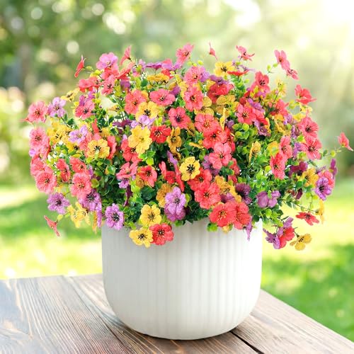 Artificial Flowers for Outdoors, Faux Plants 12 Bundles Silk Colorful Fake Flowers Eucalyptus Realistic UV Resistant for Outside Home Planter Porch Patio Yard Decor (12, Hot pink Purple Yellow) - color: Hot Pink Purple Yellow