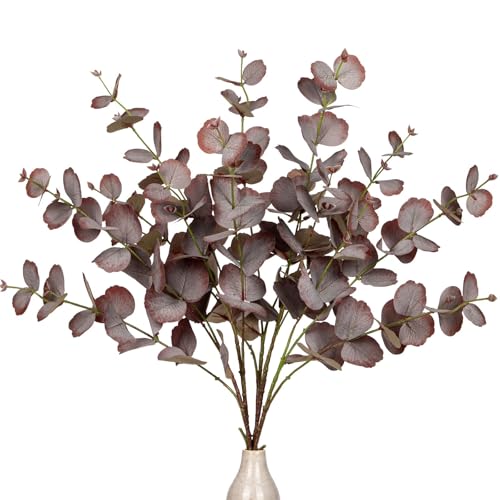 GnFlus 5 pcs 30" Artificial Eucalyptus Fall Stems Fake Silk Plants for Fall Floral Arrangements, Fake Plant Farmhouse Decor, Home Wedding Decorations (Fall Brown) - color: Coffee