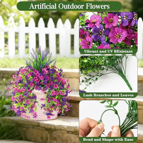 Artificial Fake Hanging Flowers Plants for Outdoor Outside Decoration, Faux Silk Daisy Flower Realistic UV Resistant for Front Porch Patio Balcony Garden Yard Indoor Planter Home Decor(Purple) - color: Mixed 1