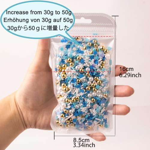 Polymer Clay Seashell Snowflake Sprinkles for Fake Dessert Cake Decor, Decoden Phone Case, Slime Projects DIY, Scrapbooking, Resin Jewelry Making Pack of 50g - color: Seashell & Snowflakes 50g