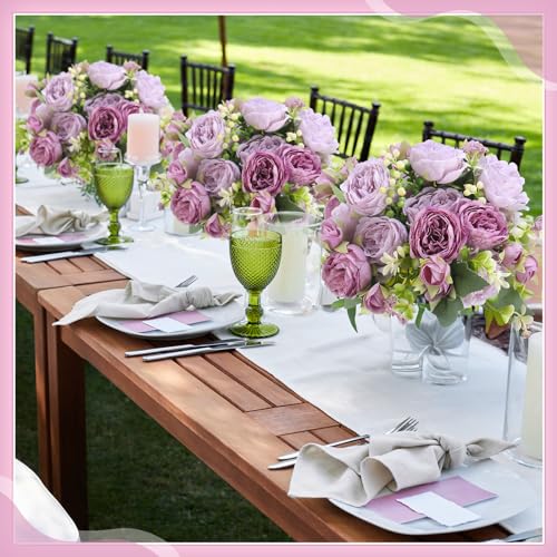 Crowye 4 Bundles Peonies Artificial Flowers Silk Faux Peonies Wedding Artificial Flower Bouquet for Table Centerpiece for Home Wedding Decor Bridal Floral Arrangement(Purple) - color: Purple