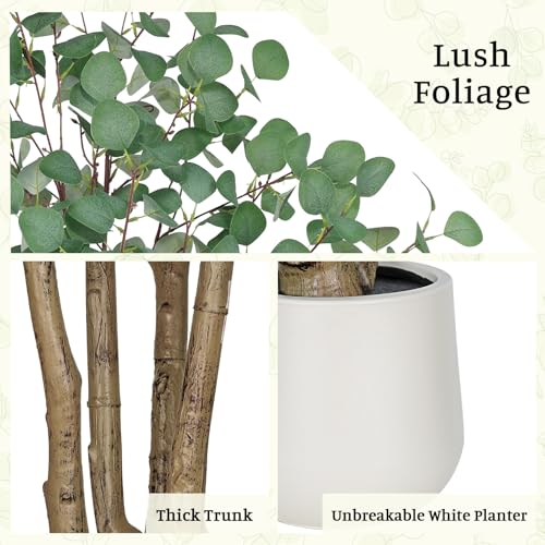 Artificial Eucalyptus Trees with White Planter, 8 FT Faux Eucalyptus Plants Indoor Tall Fake Floor Trees with Silk Leaves and Thick Trunk for Living Room Bedroom Corner Home Office Decoration - size: 8ft