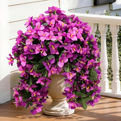 Artificial Bougainvillea Hanging Flowers Plants - 2 PCS faux Bougainvillea artificial flowers with Long Trailing Vines for Outdoor Decoration, Perfect for Porch, Garden (Purple & Light Pink Mix) - color: Purple & Light Pink Mix