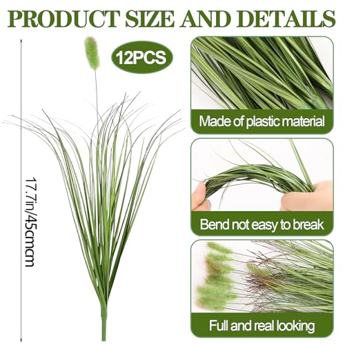 FOIMAS 12pcs Artificial Grass Plants,17.7" Faux Shrubs Wheat Grass Greenery Stems Dog Tail for Indoor Outdoor Home Decor - size: 17.7