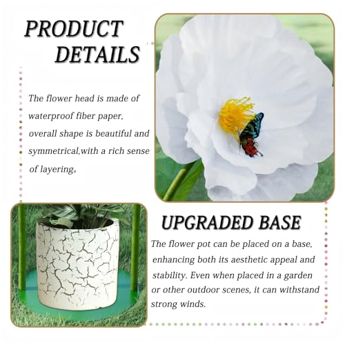 5.8 Ft Giant Artificial Flowers,Large Paper Flower,Huge Poppy Flowers Decoration for Wedding,Hotel,Office,Window Display and Home Farmhouse Decor(White) - color: White