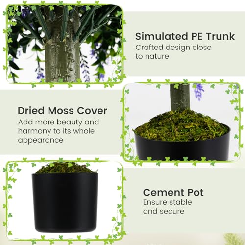 Goplus 22'' Artificial Wisteria Topiary Ball Tree, Set of 2 Faux Potted Plants Artificial Shrubs Bushes with Vivid Wisteria, Fake Evergreen Boxwood Topiary for Indoor Outdoor Home Front Porch Decor - color: Wisteria