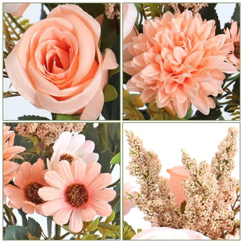 Dremisland Artificial Flowers Like Real Artificial Bouquet 2 Packs Silk Artificial Roses Bouquet with Daisy Chrysanthemum Champagne Flowers for Centerpiece Table Wedding Party Home Decor - color: Champagne, size: 2PCS