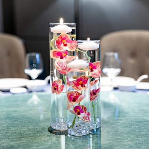 Artificial Orchid Floating Flower for Table Centerpieces Glass Cylinder Vase Fillers Floating Candles Fake Ice Cubes Peach Set for Wedding Party Pool Bar Restaurant Festival Decoration - color: Pink 2