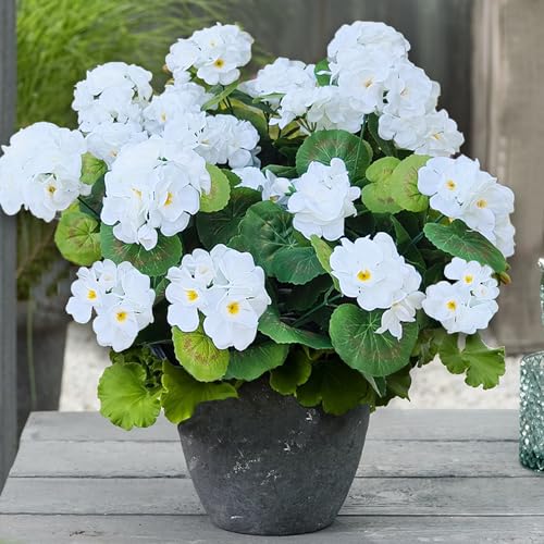 Fake Outdoor Flowers, 6 Pcs Artificial Flowers For Outdoors, White Artificial Geraniums Plastic Flowers, Fake Plant For Outside, Silk Faux Flowers For Outdoor Planters UV Resistant For Front Porch - color: White, size: 6 Pcs