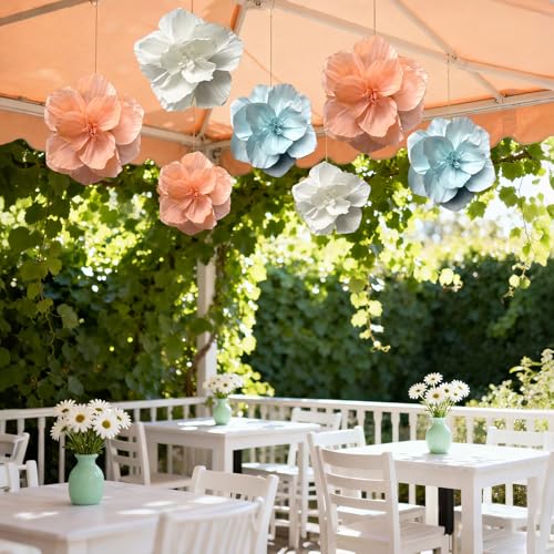 BRT Bearingshui Crepe Paper Flowers Decoration for Wall Total 9 Pcs, Artificial Flowers Backdrop for Wedding Decor Baby Bridal Shower Birthday Party, Mint Coral White 3D Wall Flowers Decor - color: Coral Mint White