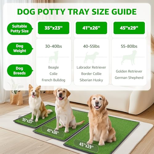 Portable Dog Grass Pad with Tray 35''x23'', Dog Litter Box with Artificial Grass Patch & Washable Reusable Pee Pad for Puppy PottyTraining, Pet Loo Indoor Outdoor Use for Balcony Patio Apartment - size: 35"x23"（3 Layer Potty System)