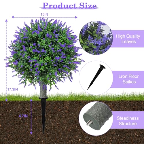Artificial Lavender Topiary Realistic Faux Shrubs, UV Resistant Fake Plants Trees for Outdoor Front Porch Yard Landscaping Decor-2 Pack - color: Lavender Tree