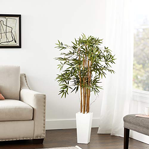 Nearly Natural 5812 5’ Bamboo Artificial Tree in White Tower Planter, Green