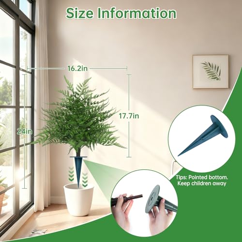 2Pcs Artificial Topiary Ball Trees, 16'' UV Resistant Evergreen | Fake Fern Plants with Ground Spike, Faux Bushes, Artificial Shrubs for Outdoors Indoor Front Porch Garden - color: Fern