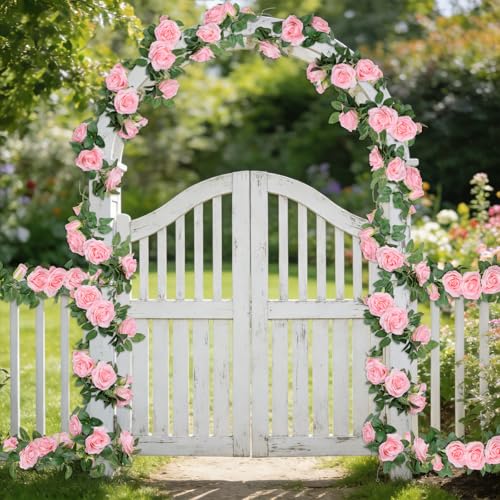 U'Artlines 5 Pack Artificial Pink Rose Vines Floral Garlands Total 32.5 Ft Fake Vine Silk Flower Garland for Indoor Outdoor Home Wedding Arch Garden Wall Decoration - color: Pink, size: Set of 5