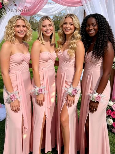 Serwalin 6 PCS Pink Wrist Corsage for Wedding, Corsages Wristlet for Bridesmaid Mother Grandmother Girl, Artificial Flowers for Prom Ceremony Homecoming Anniversary - color: Pink, size: Corsage 6pcs