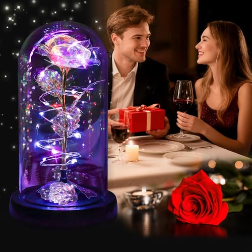 Childom Mothers Day Flowers Gifts for Mom from Daughter Son,Birthday Gifts for Women Mom Grandma Wife,Flowers for Delivery Prime,Rotating Light Up Rose in A Glass Dome,Anniversary Valentines Gifts - color: Rotating Rainbow Colorful Large