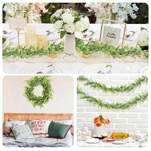 RECUTMS 3Pcs Artificial Italian Ruscus Greenery Garland with Bamboo Leaves 5.8ft Faux Hanging Ivy Plants Plastic Vines Fake Willow Leaf Vine Twigs for Room Wall Table Wedding Arch Indoor Outdoor Decor - color: Willow Vine Green
