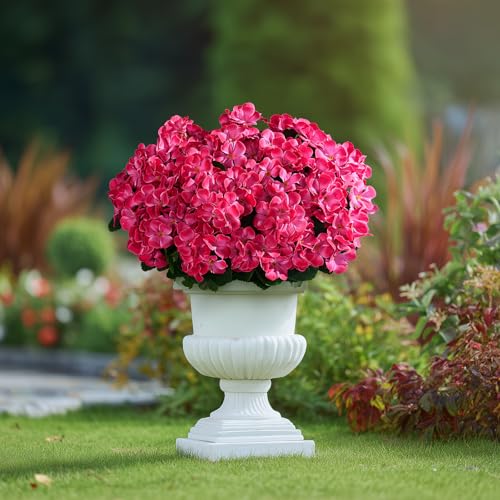 Artificial Crabapple Flowers for Outdoor 10 Pcs Artificial Chinese Flower Fake Flowers with Stems Silk Realistic Floral Arrangement for Front Door Porch Planter Patio Balcony (Rose Red) - color: Rose Red