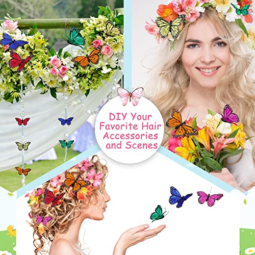 24 Pcs Monarch Butterfly Decorations 4 Size Artificial Monarch Feather Fake Butterfly Picks Crafts with Wire for Wall Flower Pot Spring Floral Party Home Decor(Bright Colors) - color: Bright Colors