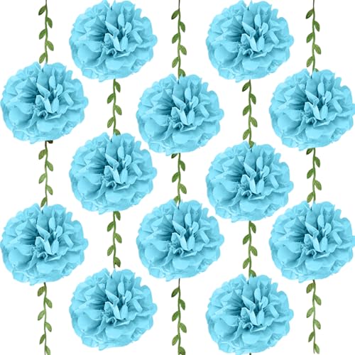 Blue Flower Garland for Backdrop - 2 Pcs Hanging Artificial Floral Garlands for Room Wall Table Home Decor, 8.2 Ft Faux Paper Flower Vines for Garden Wedding Arch Party Decoration - color: Blue