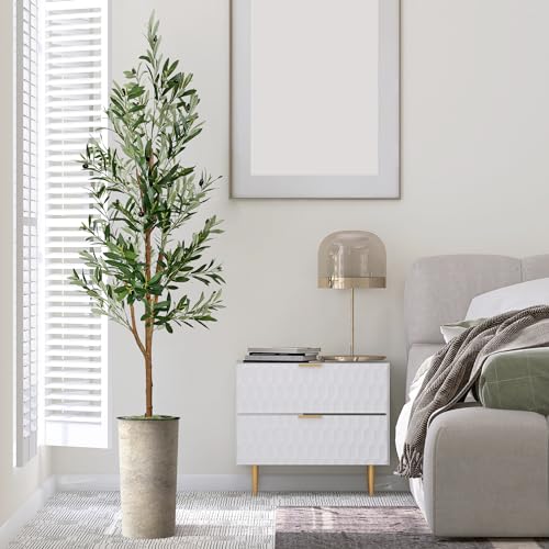 Artificial Tree in Off-White Texture 68-Inch, Fake Olive Silk Tree for Indoor and Outdoor Home Decoration - 68" Overall Tall (Plant Pot Plus Tree) - style: Olive Tree