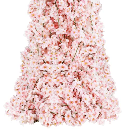 Sunm Boutique Cherry Blossom Garland 6-Pack 35.4 Ft Cherry Blossom Hanging Vine Silk Sakura Vines Garland for Wedding Party Decor, Pink - color: Pink, size: Pack of 6