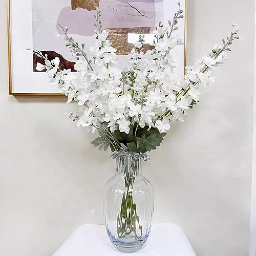FERIAL Artificial Delphinium Flowers White Larkspur Faux Snapdragon Long Stem Fake Plant Spray Arrangement for Home Garden Wedding Arrangement Table Vase Decor (White) - color: White