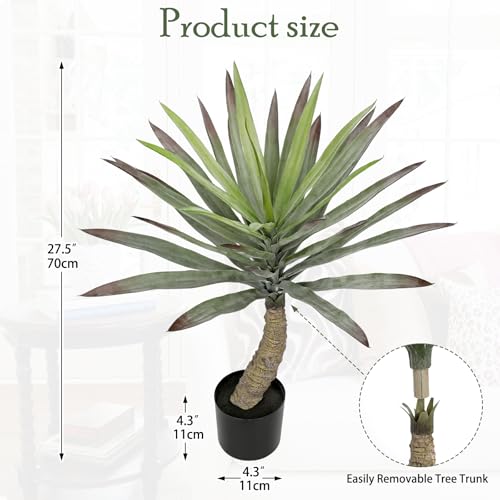 Briful Large Agave Plants Artificial 27.5in Tall Fake Potted Agave Plant Indoor Faux Succulent Tropical Plants for Home Office Room Balcony Garden Outdoor Decor - color: Frost Green