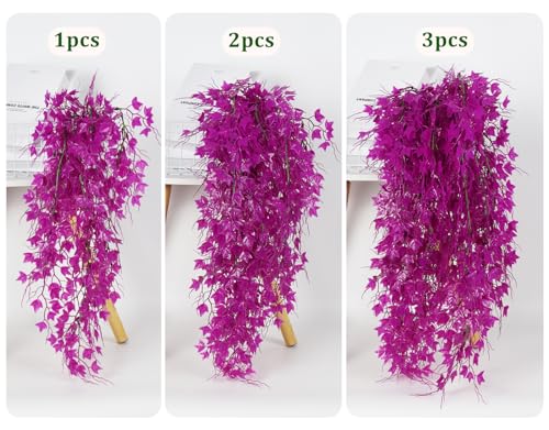 RECUTMS Fake Hanging Plants Artificial Ivy Leaf Faux Vine Plants Outdoor Artificial Hanging Plants Fake Plant Wall Decor Indoor UV Resistant Plants Home Room Decoration(Pure Fuchsia) - color: Pure Fuchsia, size: Hanging Ivy