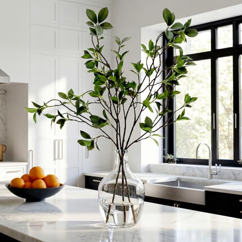 Suncalla 3 Pcs Artificial Greenery Stems 40 Inch Tall Faux Bay Leaf Branches Summer Fake Greenery Plants Plastic Bay Laurel Stems for Vase Filler, Wedding Table Centerpieces, Neutral Modern Home Decor - color: Bay Leaf, size: 40 Inch