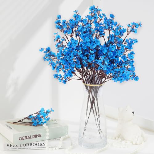 Yastouay Blue Fake Flowers, 15 Pcs Real Touch Silk Flowers Faux Artificial Flowers for Decorations, Babys Breath Artificial Flowers Bulk for Spring Decor Floral Arrangement - color: Blue, size: 15 Pcs
