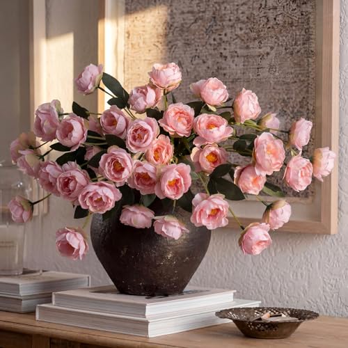 6 Pcs 32" Large Light Pink Artificial Peonies Stems Flowers, Real Look Faux Silk Peony Bouquet 42 Heads Total for Vase Filler, Farmhouse Rustic Neutral Home Decor, Wedding Centerpieces - color: Light Pink