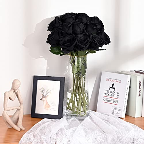 Waipfaru 16 Pcs Artificial Flowers Fake Silk Black Roses Bulk, Faux Real Touch Roses Bouquet with Long Stem for Wedding Party Home Decor (Black) - color: A-black, size: 16 Pcs