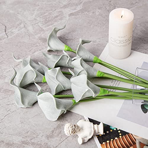 DuHouse 20Pcs Artificial Calla Lily Flower Real Touch Latex Flowers for DIY Wedding Bouquet Party Home Decor (Grey) - color: Grey, size: 20pcs