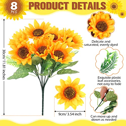 8 Pcs Fake Sunflower Bouquets, 11.8 in Artificial Flower Artificial Sunflower with Stems for Baby Shower Birthday Party Home Kitchen Wedding Decor, Bride Holding Flower, Table Centerpiece