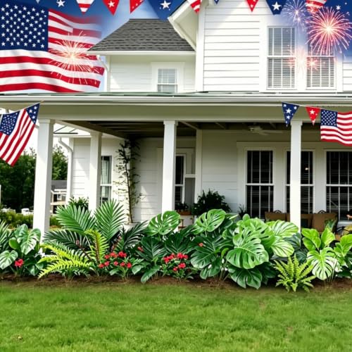 Artificial Plants Outdoor UV Resistant, 8 Bundles Faux Tropical Plant with Large Leaves & Hanging Ferns, Fake Greenery for Planter Fillers, Front Porch, Patio, Garden & Window Box Decor - color: Green 2603